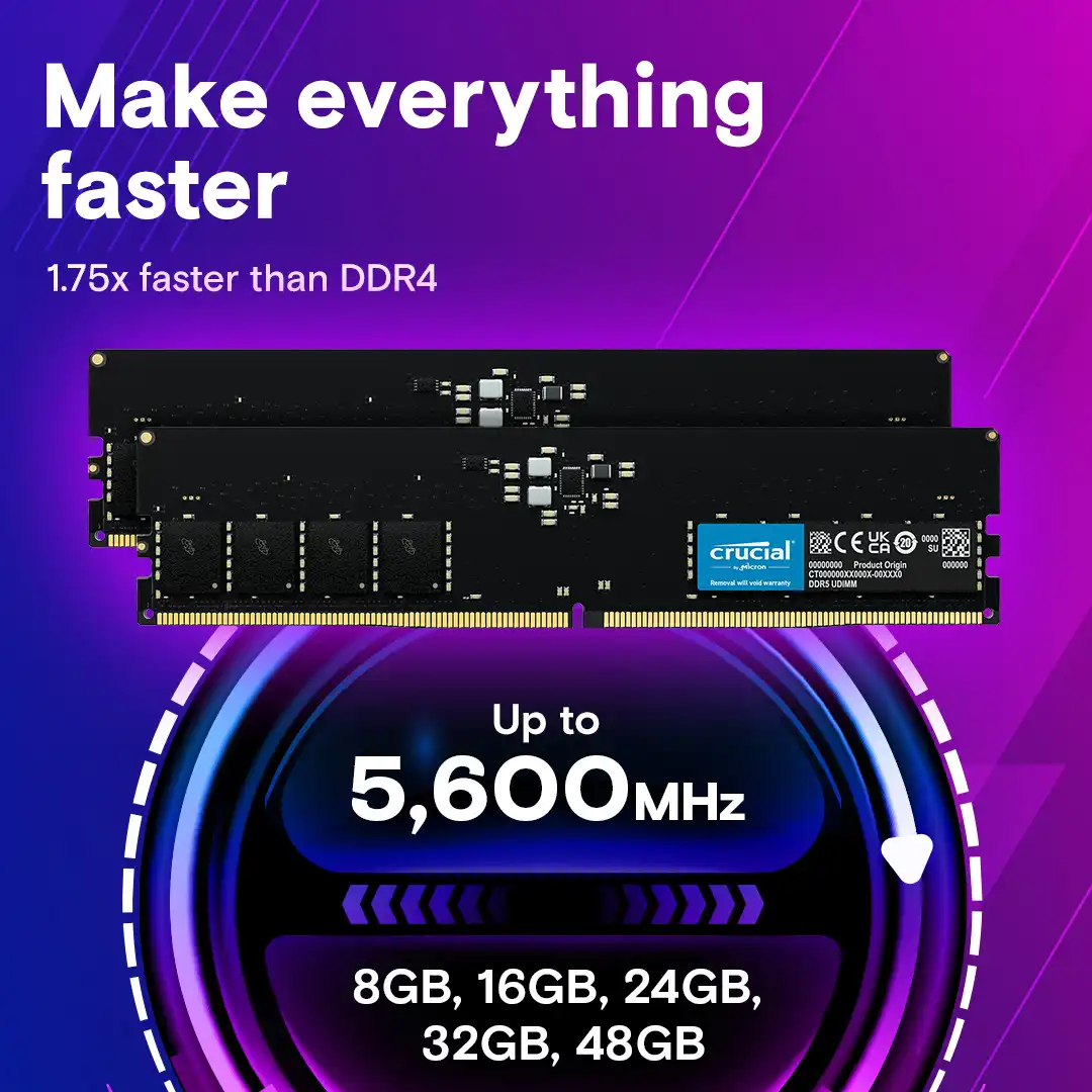 Crucial Negras DDR5 16GB (2x8GB) 4800 Mhz - Imagen 3