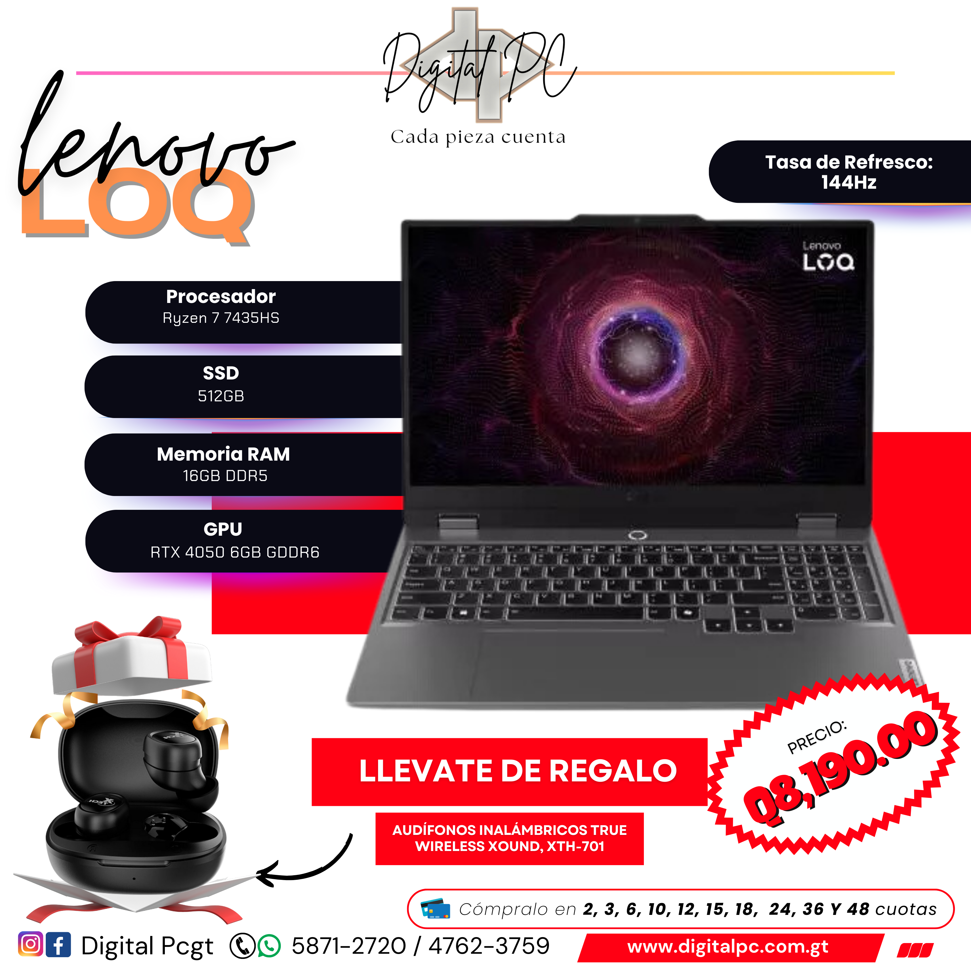 Lenovo LOQ | 15.6" | 144Hz | Ryzen 7 7435HS | RTX 4050 | 512GB SSD | 16GB Ram