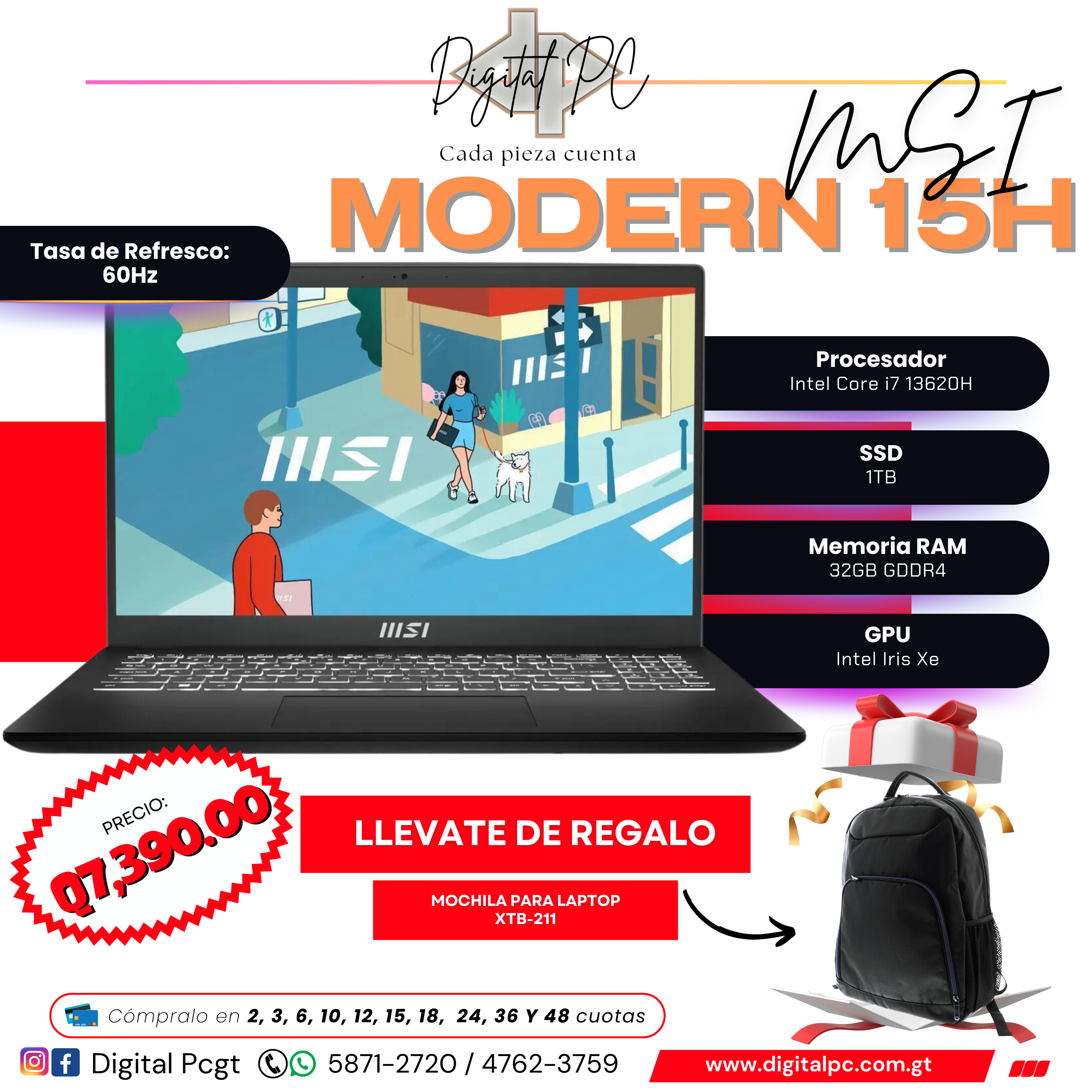 MSI Modern 15H | 15.6" | Intel Core i7 13620H | Intel Iris Xe | 32GB Ram | 1TB SSD