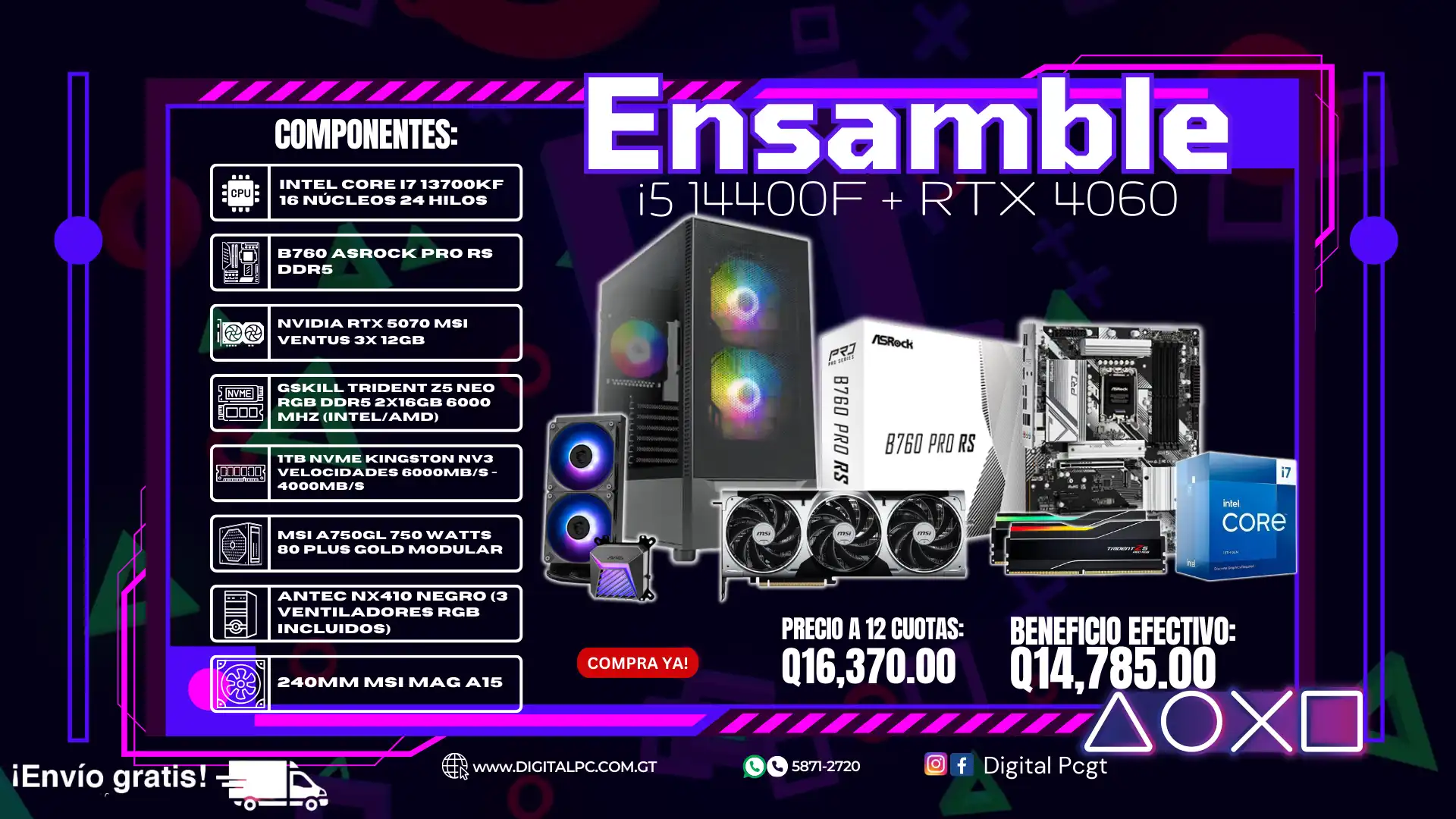 Ensamble Intel Core i7 13700KF + Nvidia RTX 5070
