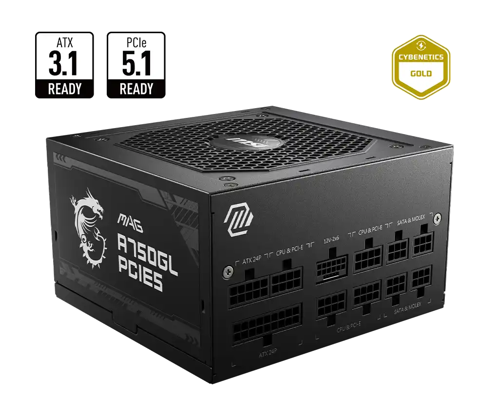 MSI A750GL 2025 750 Watts Cybernetics Gold Modular PCIe 5.1 & ATX 3.1 - Imagen 3