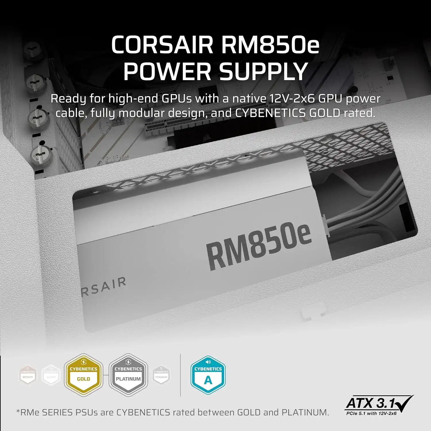 Corsair RM850e 2025 Cybernetics Gold Full Modular PCIe 5.1 & ATX 3.1 White - Imagen 3